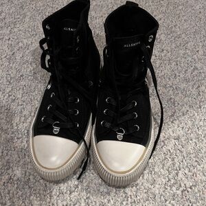 AllSaints Black Canvas High-Top Sneakers with White Toe Caps